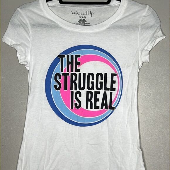 The Struggle Is Real Womens Graphic Short Sleeve T-Shirt, White Size Small 3-5 - Picture 2 of 6